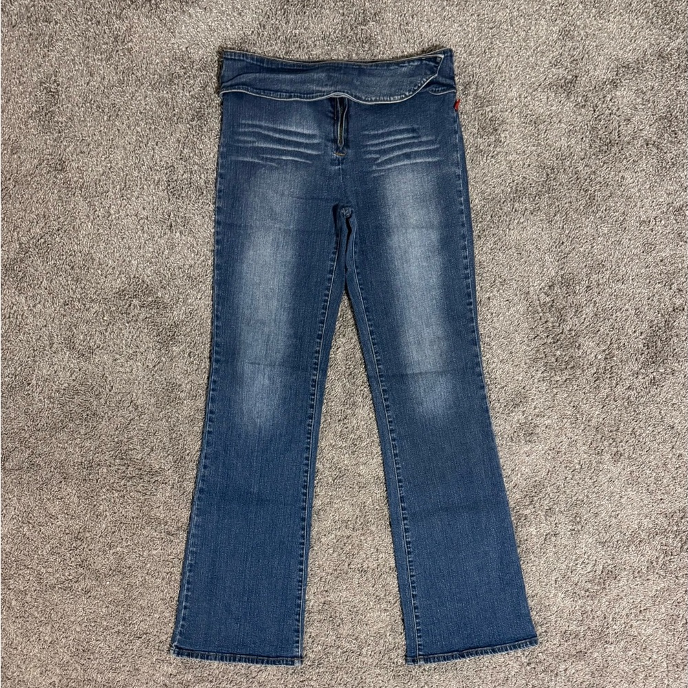 Hot Kiss Y2K Women’s Button Fly Wide Leg Denim Blue Jeans 13X33 3/4 Inseam
